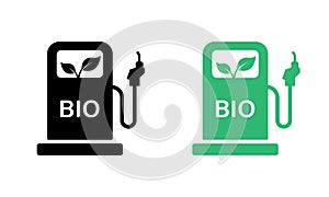 Bio Silhouette Icon Set. Environmental Natural Biofuel Alternative Gas. Ecology Diesel Oil Station Glyph Pictogram