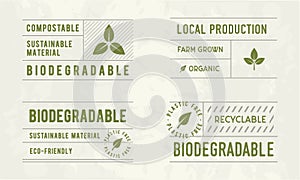 Bio tags set. Biodegradable, compostable vintage labels.