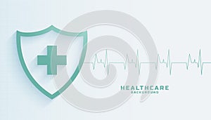 bio tech medical care background with shield and ECG graph design