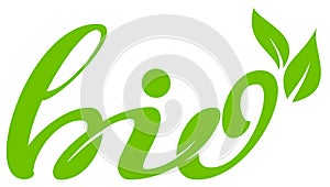 Bio text label green leaves health symbol