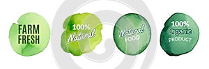 Bio watercolor green logo leaf eco organic vector icon. Eco bio vegan plant label badge ecology icon.