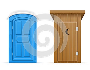 Bio and wooden outdoor toilet vector illustration