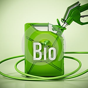 Bio word on green gas tank and gas pump. 3D illustration