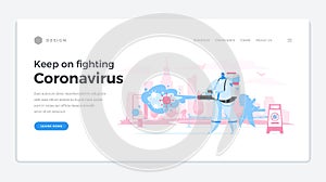 Biochemical disinfection from coronavirus landing page template vector. Protection and prevention from pandemic.