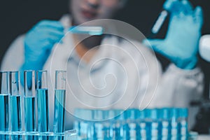 biochemical research scientist working with microscope for coronavirus vaccine development in, Portrait of a Beautiful Female