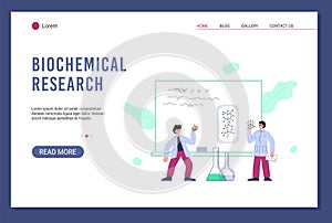 Biochemical research website banner template flat vector illustration.