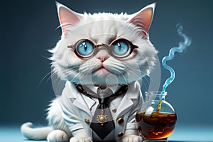 Biochemist cat in uniform with flasks photo