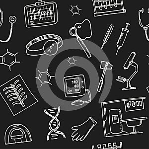 Biochemistry hand drawn doodle seamless pattern. Sketches. Vector illustration for design and packages product. Symbol