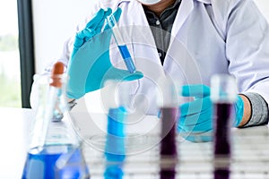 Biochemistry laboratory research, Scientist or medical in lab co photo