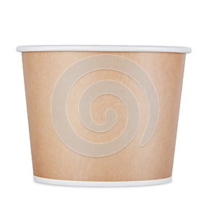 Biodegradable beige paper Cup for soup and salads, isolated on a white background. Top view.