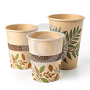 Biodegradable coffee cups isolated on white background photo