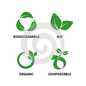 Biodegradable and compostable concept reduce reuse recycle vector illustration