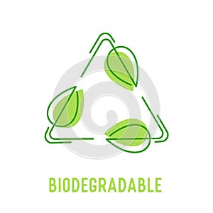 Biodegradable Compostable Recyclable Icon for Plastic Package, Sign in Shape of Circulate Green Leaves