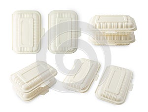 Biodegradable eco takeaway boxes isolated on white background with clipping path.