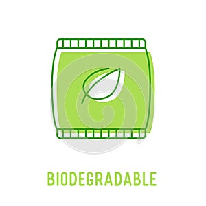 Biodegradable Organic Waste Concept. Recycling Plastic Bag with Green Leaf Isolated on White background. Icon