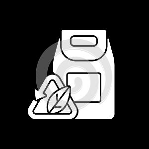 Biodegradable packaging dark mode glyph icon
