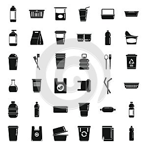 Biodegradable plastic icons set simple vector. Trash bag