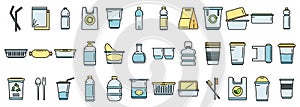 Biodegradable plastic icons set vector color line