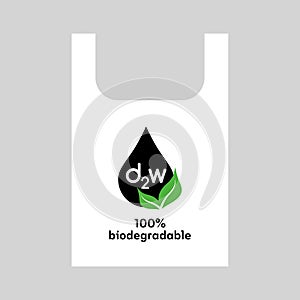 Biodegradable plastic packet. Vector illustration of natural package with d2w design