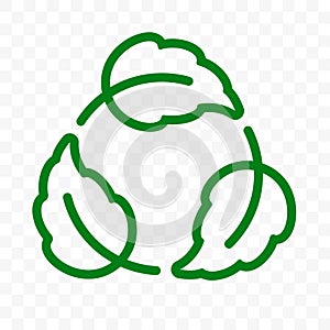 Biodegradable recyclable label, plastic free vector icon. Eco safe bio recyclable, degradable package stamp, green leaf recycle photo