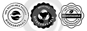 Biodegradable recyclable label sticker black and white monochrome flat stamp icon seal logo