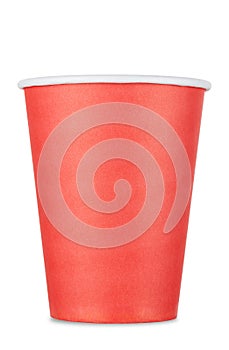 Biodegradable red paper Cup for drinks, isolated on a white background.