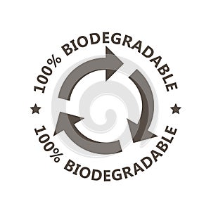 Biodegradable sign - plastic free compostable product label, arrows, recycling