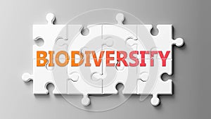 Biodiversity complex like a puzzle - pictured as word Biodiversity on a puzzle pieces to show that Biodiversity can be difficult photo