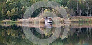 Biodiversity Haff Reimech, wetland and nature reserve in Luxembourg, pond surrounded by reed and trees, bird watching