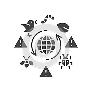 Biodiversity loss black glyph icon. Extinction animal species. Environmental problems. Sign for web page, app. UI UX GUI design