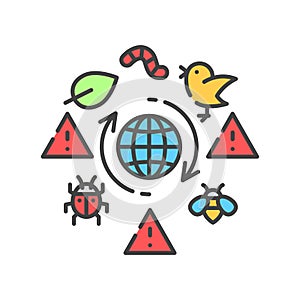 Biodiversity loss color line icon. Extinction animal species. Environmental problems. Sign for web page, app. UI UX GUI design