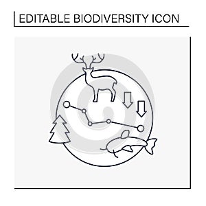 Biodiversity loss line icon
