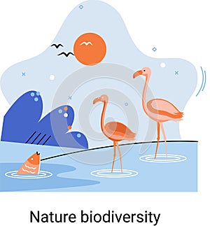 Biodiversity in nature as environment variety of life on Earth planet. Saving wildlife ecosystem