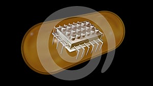 Bioelectronics . Microchip in pill capsule. View 4