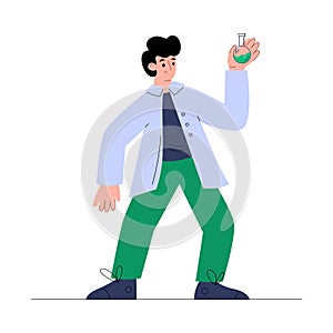 Bioengineer scientist conduct researches, flat vector illustration isolated.