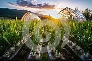 bioengineered corn growing in a test field
