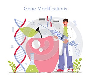 Bioengineering concept. Biotechnology for food engineering. Scientist study,