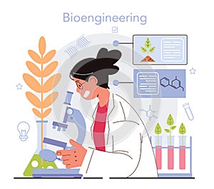 Bioengineering concept. Biotechnology for food engineering. Scientist study,