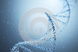 Bioengineering concept with spiral molecule DNA structure on abstract light background. 3D rendering