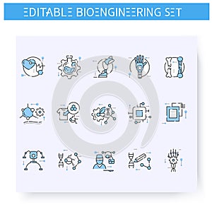 Bioengineering line icons set. Editable