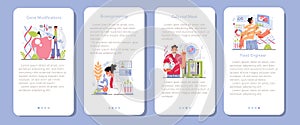 Bioengineering mobile application banner set. Biotechnology for food