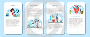 Bioengineering mobile application banner set. Biotechnology, gene