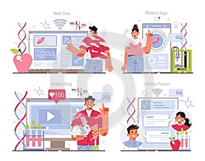 Bioengineering online service or platform set. Biotechnology for food