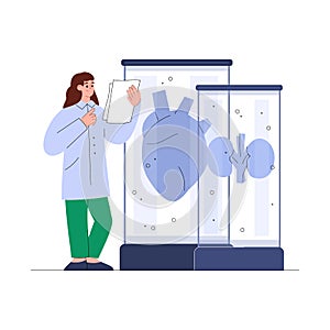 Bioengineering technology concept with researcher in flat vector illustration