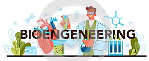Bioengineering typographic header. Biotechnology, gene therapy and research.