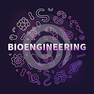 Bioengineering vector Research concept round outline purple banner - Bio Engineering creative illustration