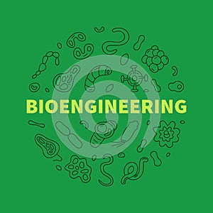 Bioengineering vector Science concept green linear round banner - Bio Engineering illustration