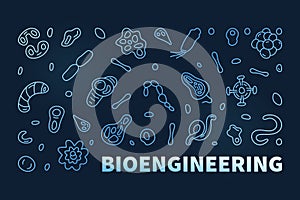 Bioengineering vector Science concept line blue horizontal banner - Bio-Engineering illustration