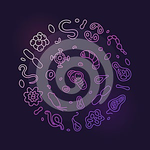 Bioengineering vector Science concept thin line purple round banner - Bio Engineering illustration