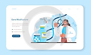 Bioengineering web banner or landing page. Biotechnology, gene